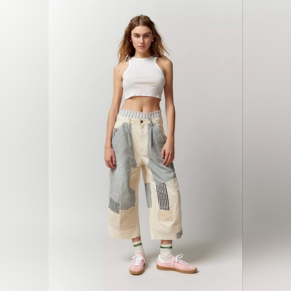BDG Patchwork Ankle Jeans - Cream and Gray